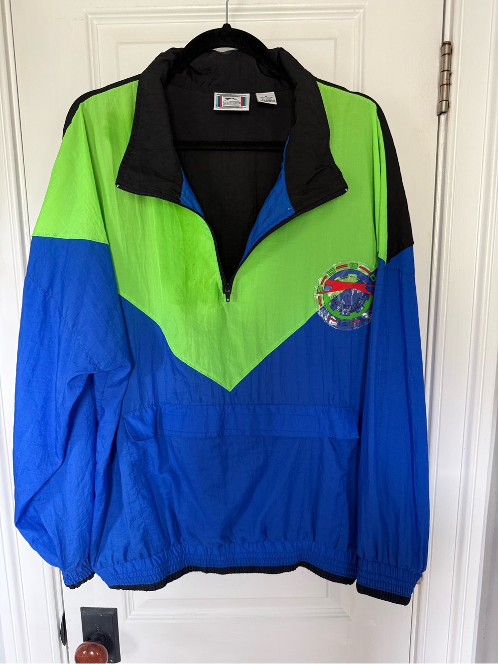 Vintage Colorblock Pullover Windbreaker - Blue & Neon Green